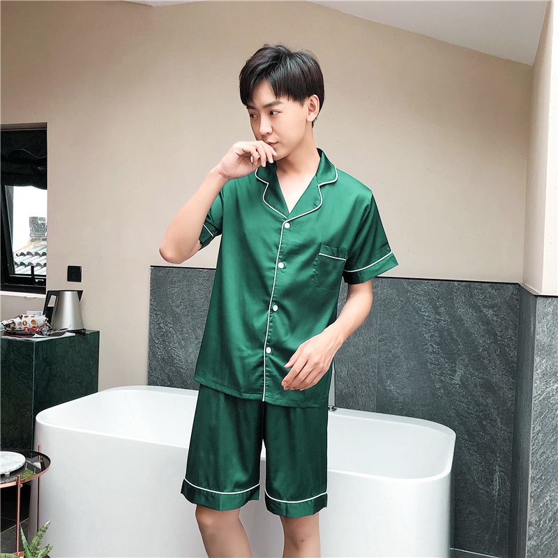 Bộ Đồ Ngủ Bằng Lụa Satin Ngắn Tay Thời Trang Cho Nam
