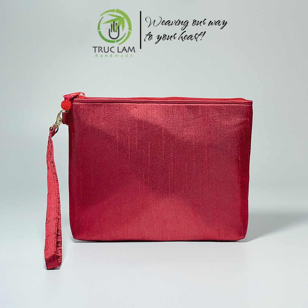 Ví Cầm Tay Đựng Ipad Clutch Vải Tafta Thêu Vòng Tròn Hạt Cườm Thủ Công Cỡ Bé - Trúc Lâm Handmade