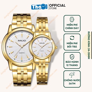 Đồng Hồ Cặp Đôi Halei 348 Dây Vàng Mặt Trắng