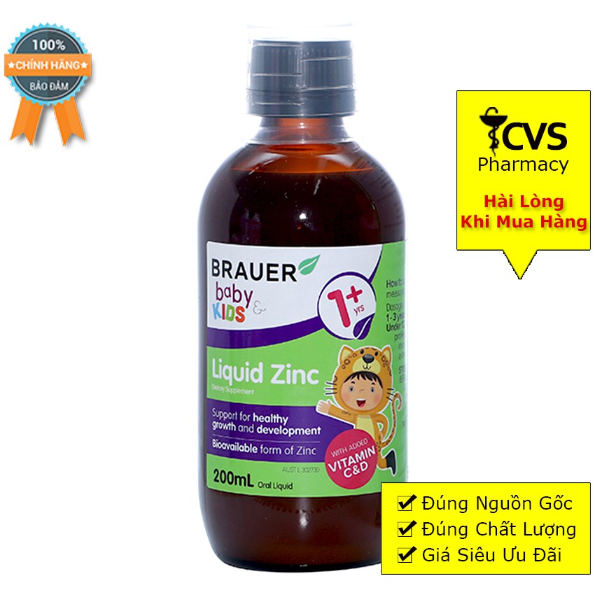Siro Brauer Liquid Zinc 200ml - Bổ Sung Kẽm và Khoáng Chất Cho Trẻ Từ 1 Tuổi Trở Lên (Brauer Baby Kids Liquid Zinc)