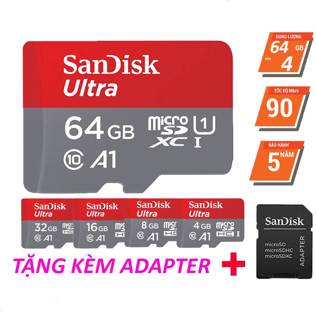 Thẻ nhớ sandisk 64GB /32Gb/16GB/8GB dùng điện thoại, máy ảnh - Thẻ nhớ tốc độ cao Class 10 Ultra  667x 100MB/s -BH 5 năm