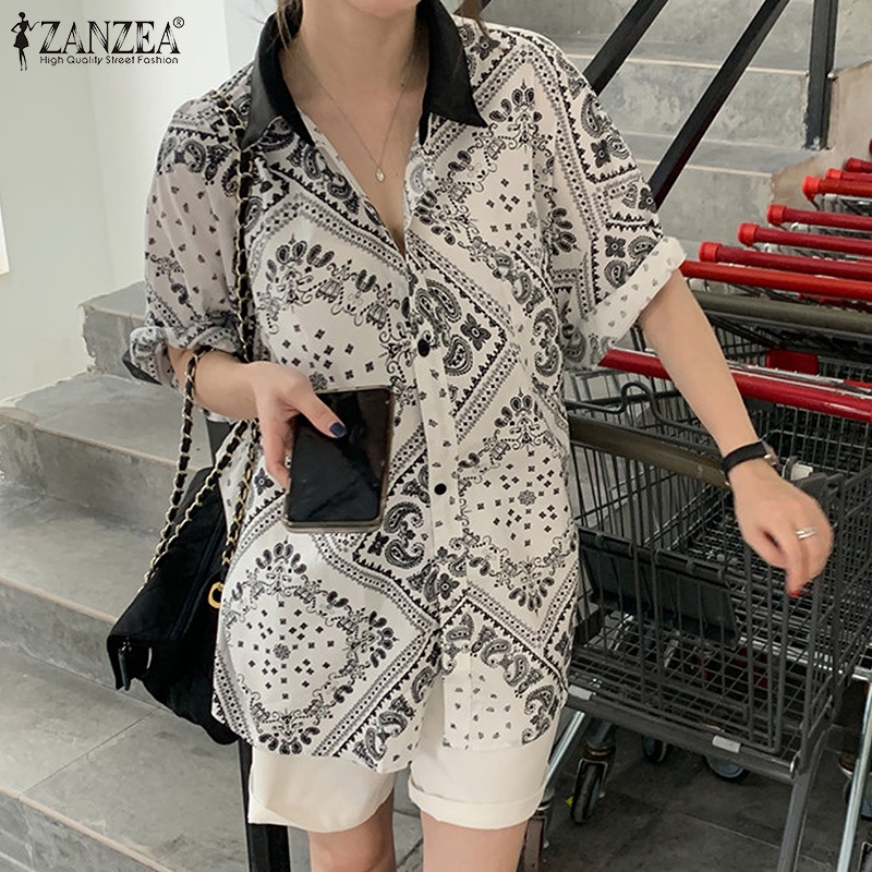 Áo sơ mi ZANZEA ngắn tay họa tiết hoa thời trang cho nữ