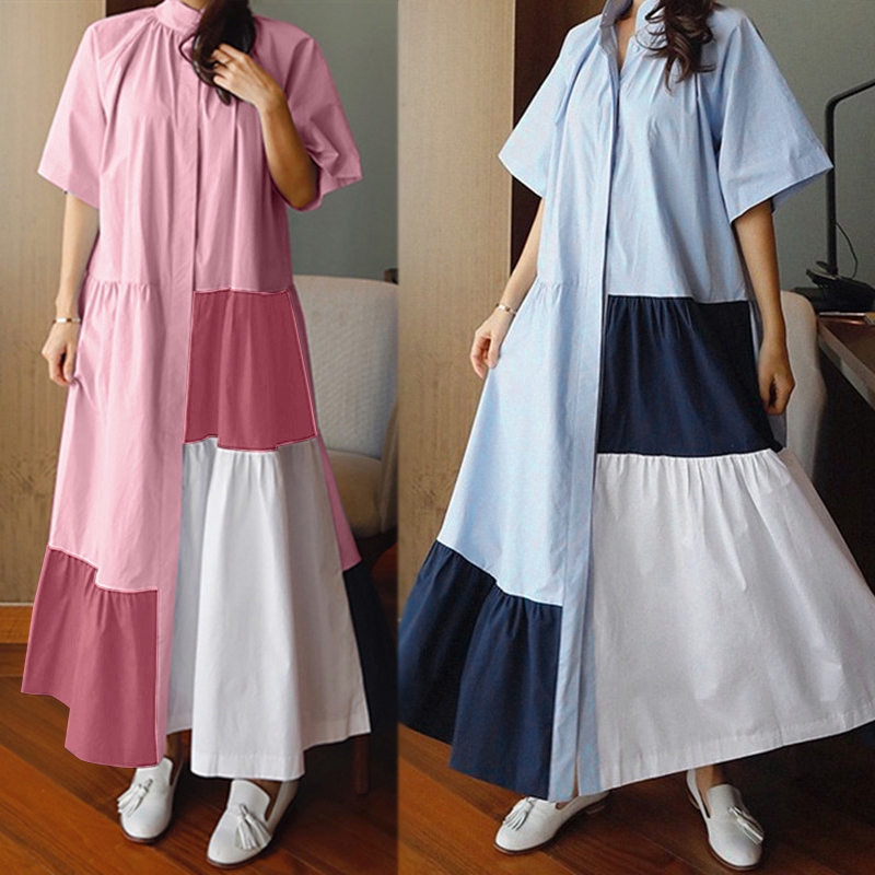 ZANZEA Đầm maxi kiểu phối màu độc đáo hợp thời trang | BigBuy360 - bigbuy360.vn