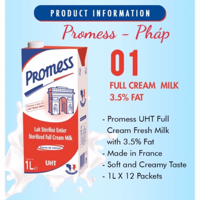 [ DATE MỚI NHẤT ] THÙNG 6 HỘP SỮA NGUYÊN KEM PROMESS PHÁP ( 1 Hộp / 1 L ) | BigBuy360 - bigbuy360.vn