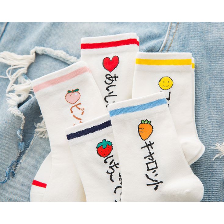 Set 5 Đôi Tất Nữ Cao Cổ Mix Hoa Quả Japan