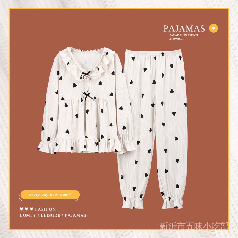 Bộ Đồ Ngủ Chất Cotton Tay Dài Phong Cách Mới Thời Trang Xuân Thu Xinh Xắn Cho Nữ