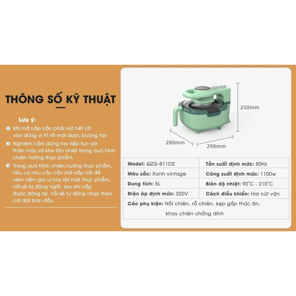 Nồi chiên không dầu Bear QZG-B11D2 Dung tích 5L