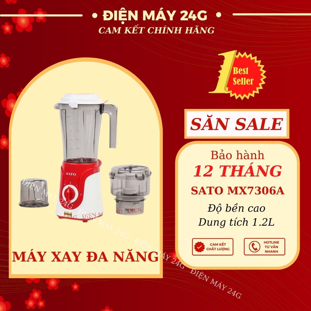 Máy xay sinh tố SATO 1.2L có 3 cối máy xay đa năng xay rau củ quả xay thịt tỏi ớt xay thức ăn dặm cho bé máy làm sữa hạt