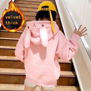 Áo Hoodie Dài Tay Dáng Rộng Phối Tai Thỏ Đáng Yêu Theo Phong Cách Nhật Bản