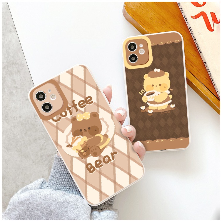 Ốp Iphone coffe gấu nâu ốp lưng iphone cạnh vuông BVC 7plus 8plus x xr xsmax 11 promax 12 pro max 13promax 6 6plus