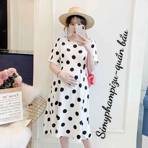 Váy bầu chấm bi mới W116