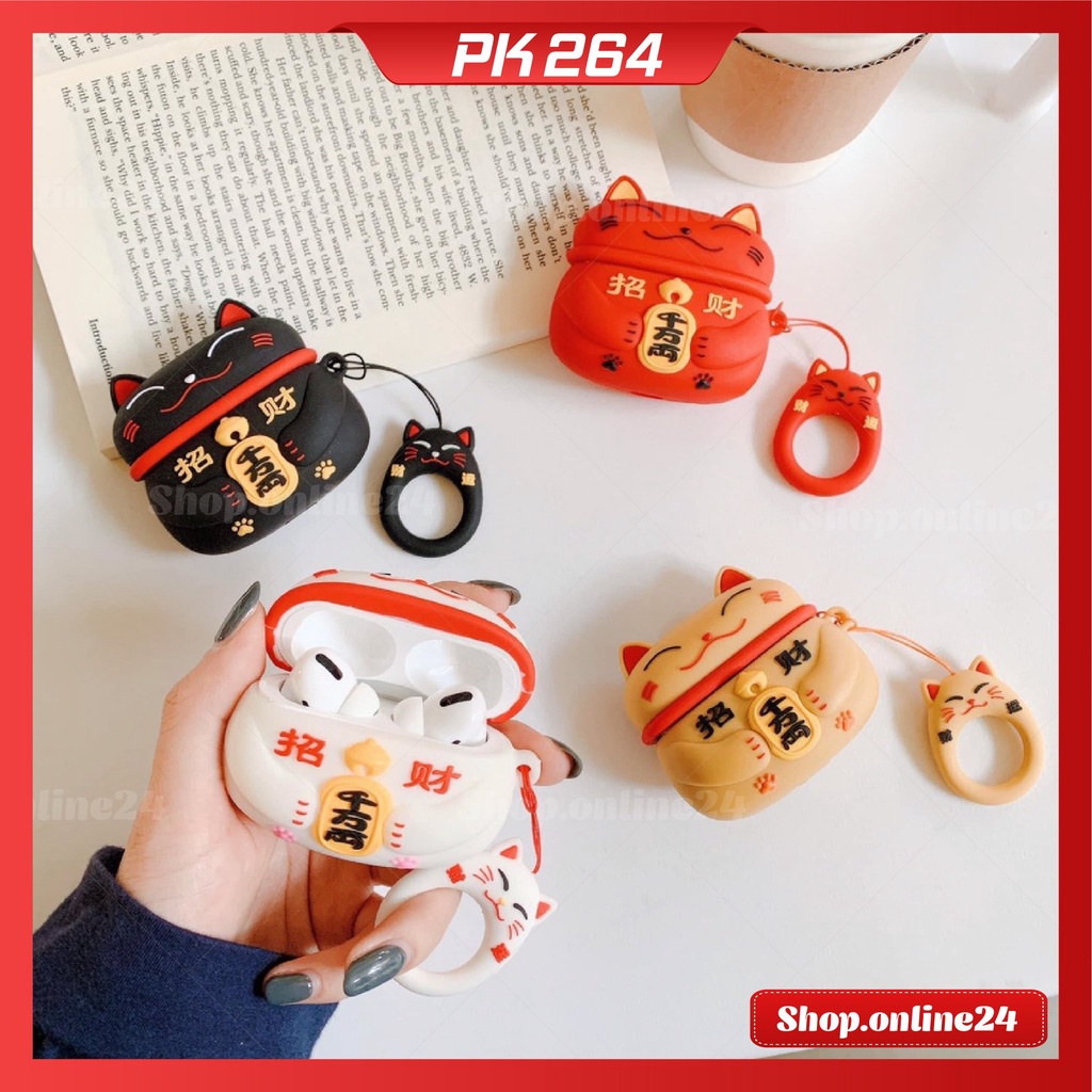 Case Vỏ Bao Airpods 1 2 Pro Đựng Tai Nghe Airpod 1 2 Pro Mèo Thần Tài Dễ Thương Chất Liệu Silicon Dẻo