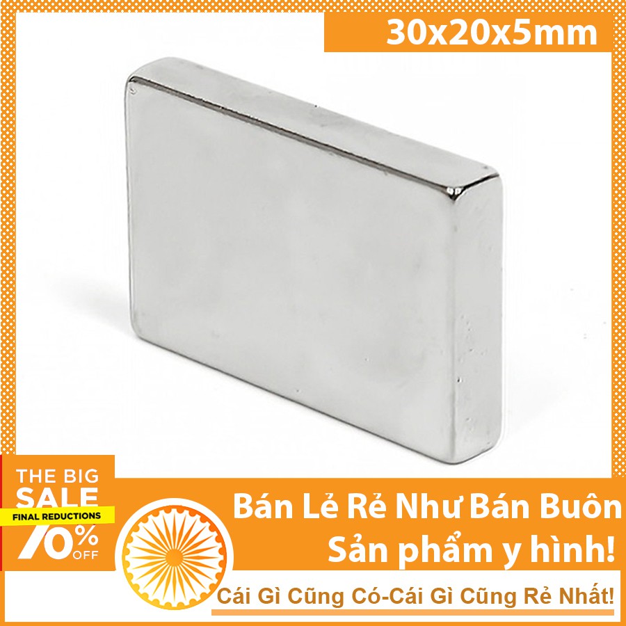 Nam châm đất hiếm chữ nhật 30x20x5mm siêu hút