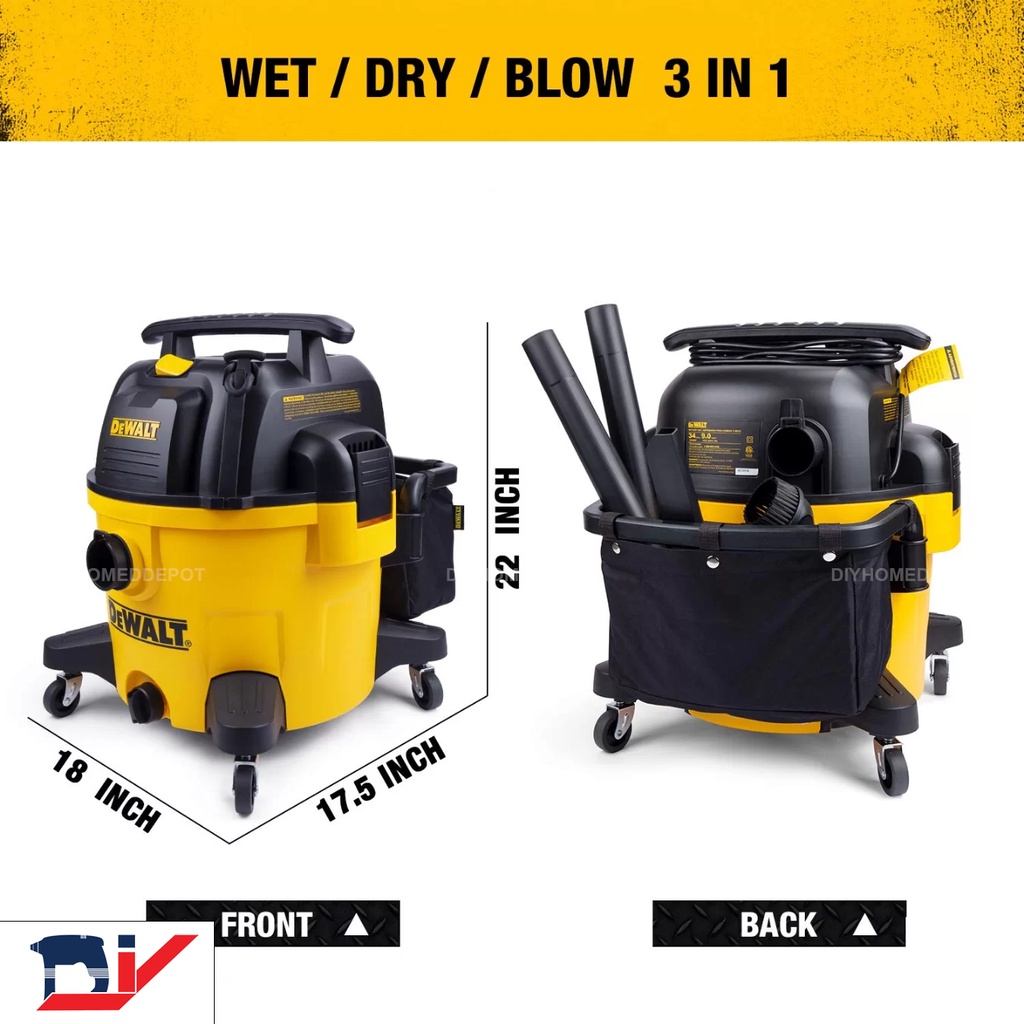 Máy hút bụi công nghiệp 3 chức năng ướt / khô / thổi 3750W(5HP) 34L Dewalt DXV34P - Hàng chính hãng
