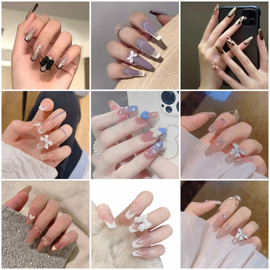 Nail Box ❤️SHIP 2H ❤️ Set 24 Móng Tay Giả Đính Hạt Kèm Keo Dán Móng | Z001 - Z079, W