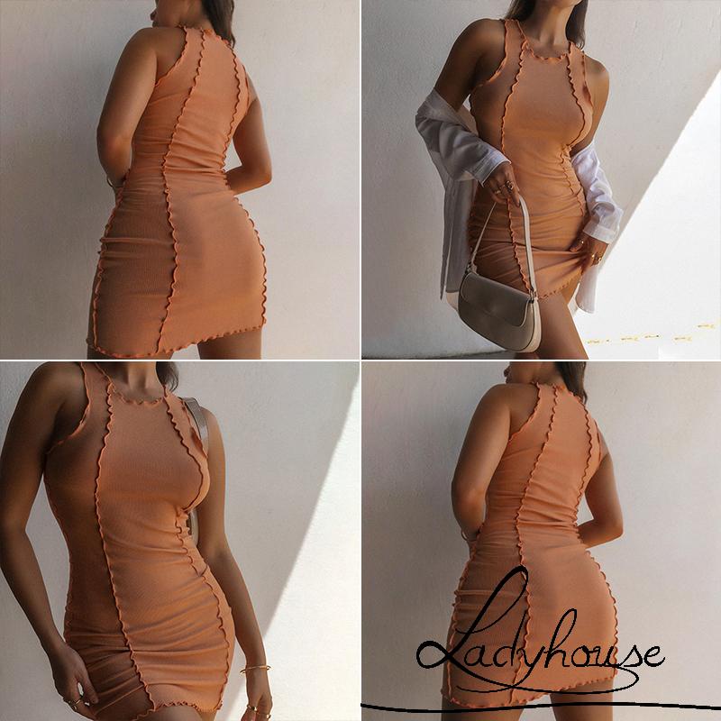 Đầm Không Tay Cổ Tròn Màu Trơn Thời Trang Dành Cho Nữ