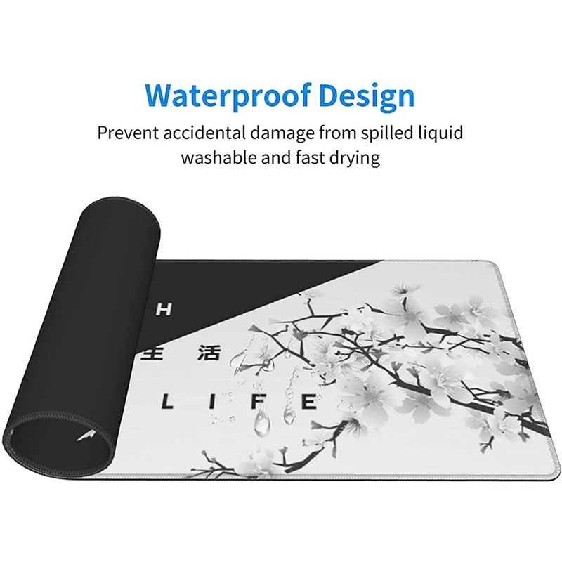Tấm lót chuột chơi game viền to màu trắng đen 31.5x11.8 Inch