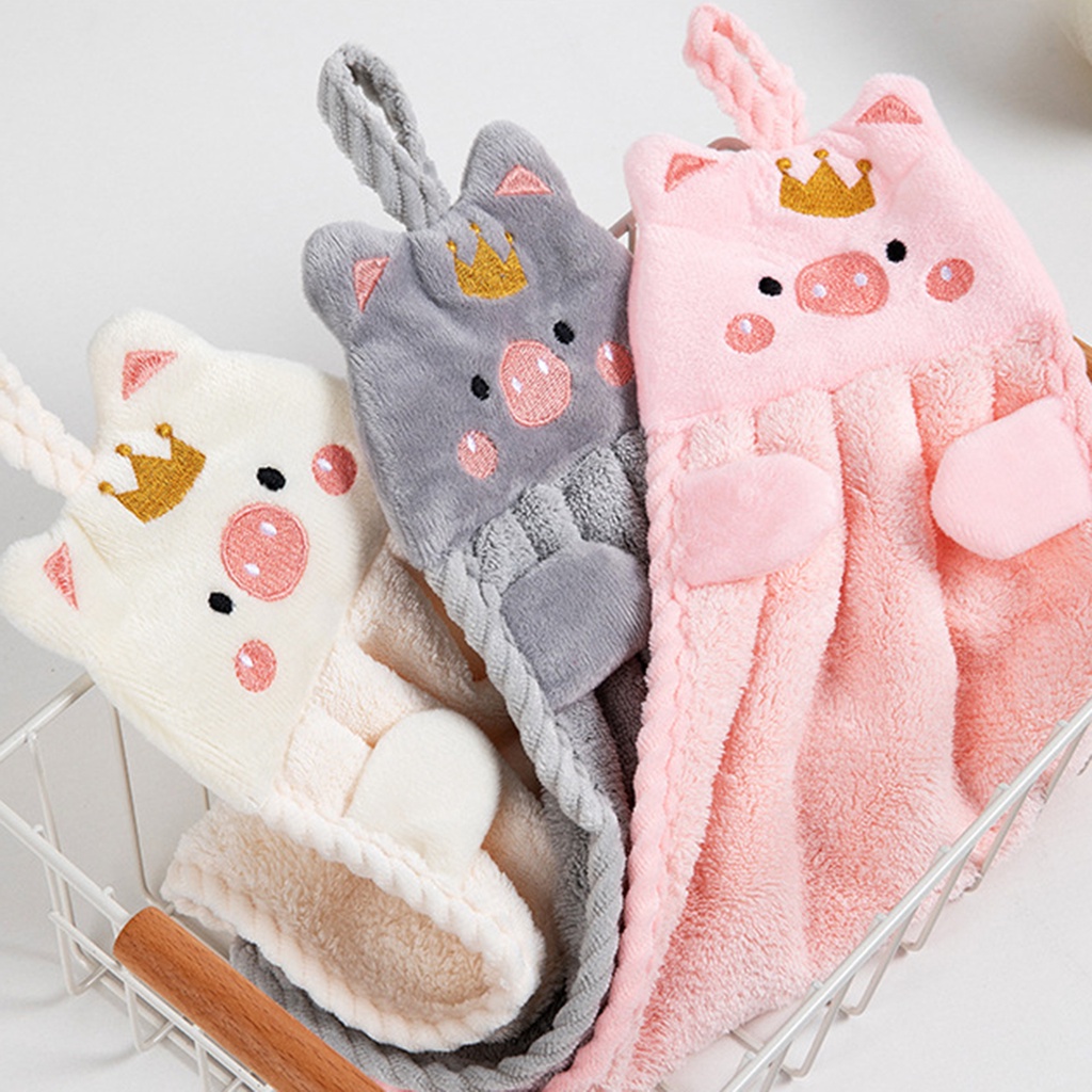 Khăn lau tay treo tường hình chú heo dễ thương kèm dây buộc tiện dụng cho gia đình