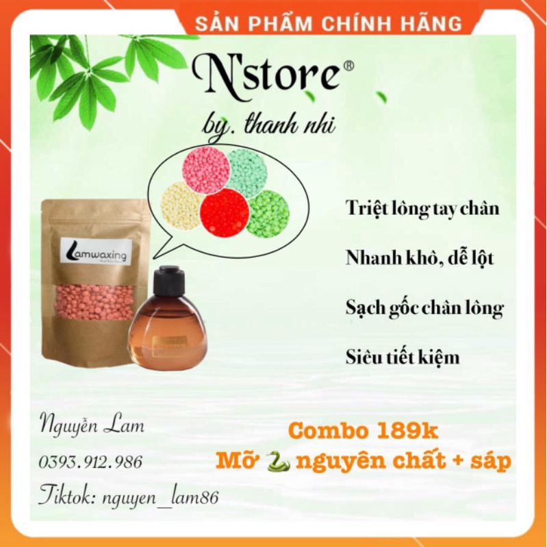 [Chính Hãng] Combo Mỡ Trăn Nguyên Chất N'store + 100g Sáp Wax Beans  Màu