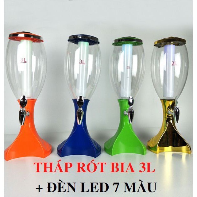 Tháp rót bia 3 lí + đèn led 7 màu co voi bom tien loi