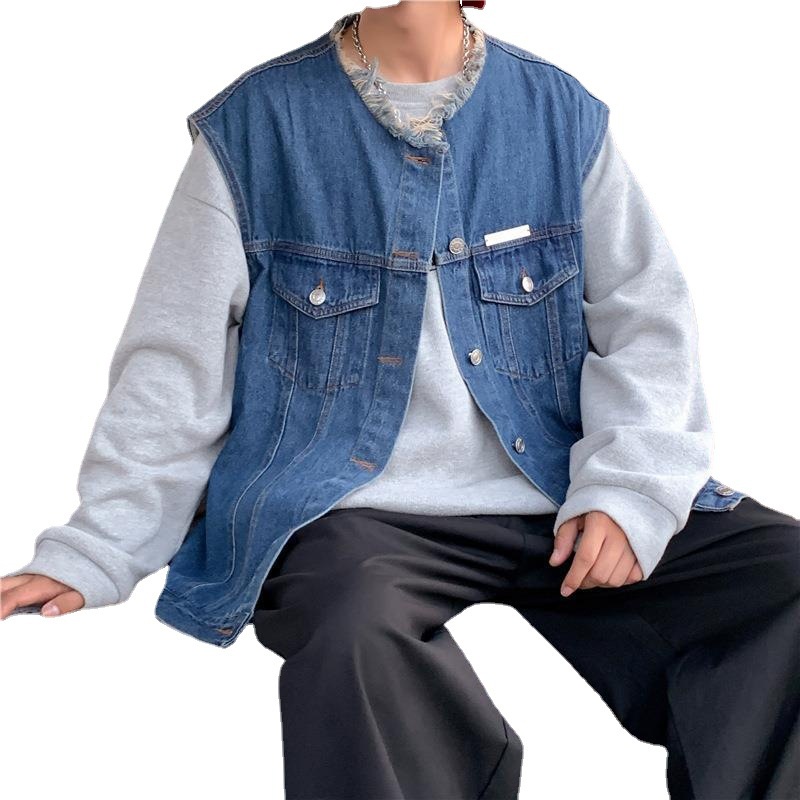 Áo Khoác Denim Cổ Chữ V Màu Trơn Thời Trang Mùa Thu Cho Nam Aru121