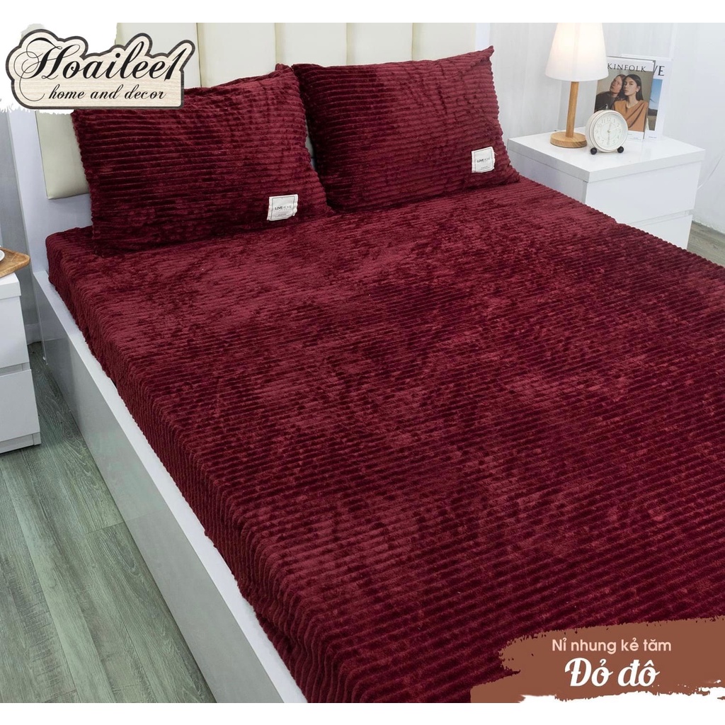 [HÀNG ĐẸP] Bộ Ga + Vỏ Gối Nỉ Nhung Kẻ Tăm Xuất Hàn đủ kích thước m6 m8 2m2