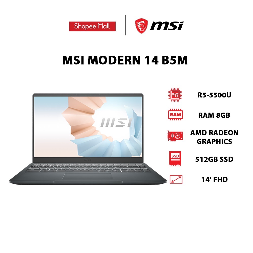Laptop MSI Modern 14 (R5-5500U | 8GB | 512GB | 14' FHD | Win 11)