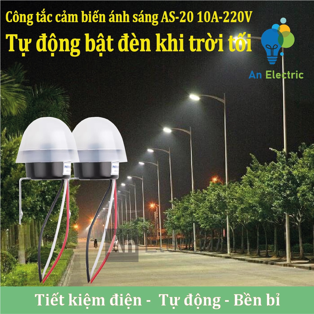 Bộ 2 công tắc cảm biến ánh sáng 220V 10A tự động bật đèn khi trời tối, tắt đèn khi trời sáng [AS-20]