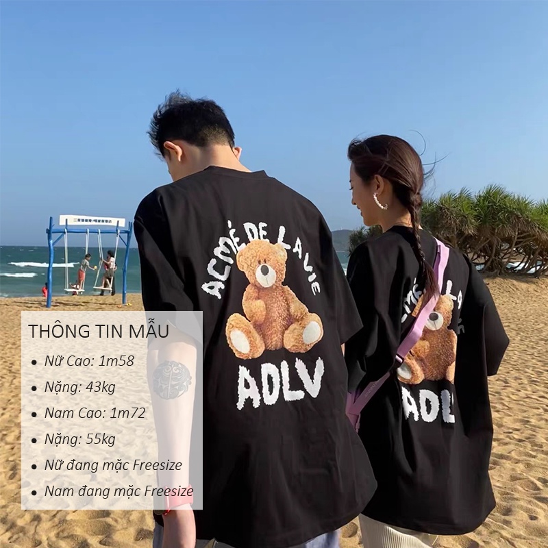 ADLV Áo Thun Tay Lỡ Teddy Bear Oversize Unisex Nam Nữ Freesize Form Rộng Cổ Tròn Acme De LaVie ZBOMB