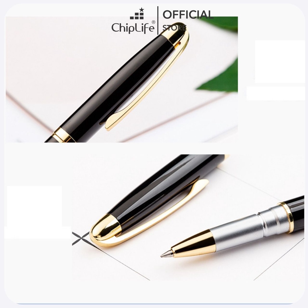 Bút ký doanh nhân CHIPLIFE P032 khắc tên - ngòi 0.5mm mực xanh đen viền vàng