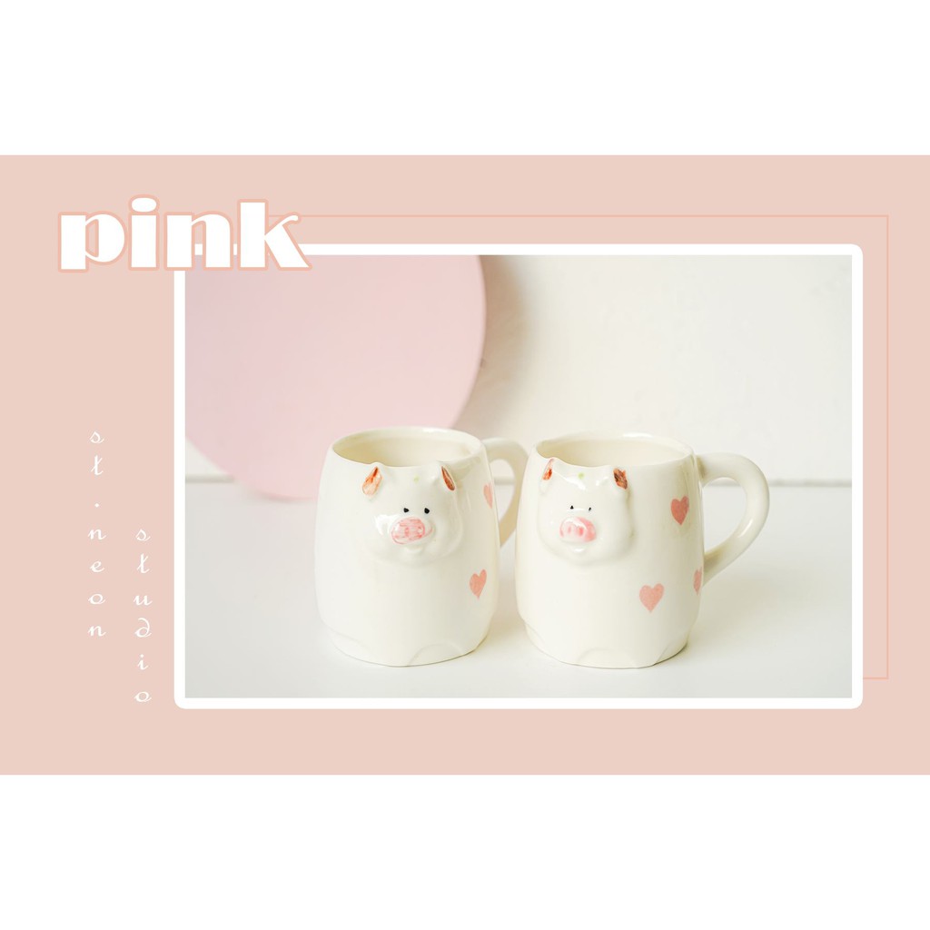 Cốc Sứ Heo Hồng Trái Tim 200ml