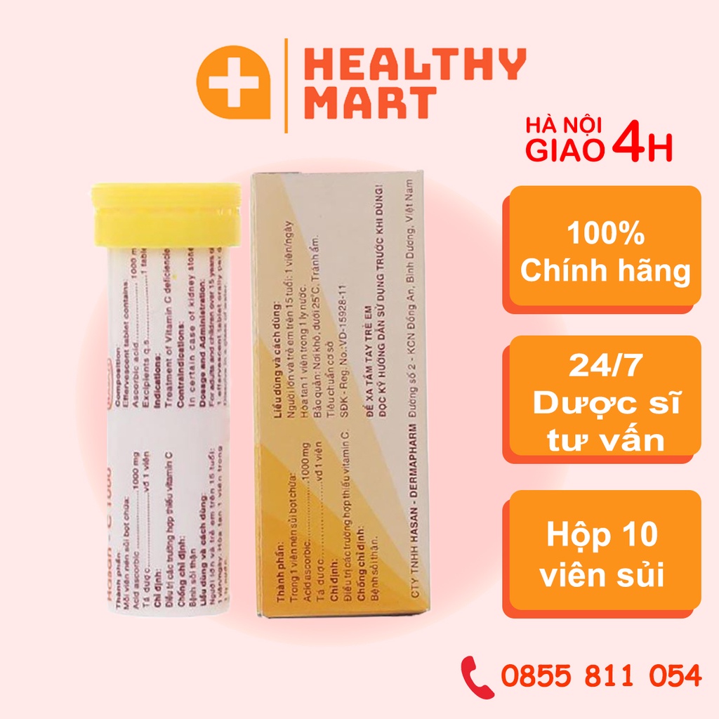 ✔️️️Vitamin C 1000 Tuýp 10 viên C sủi - Hasan C 1000 vị cam thơm ngon
