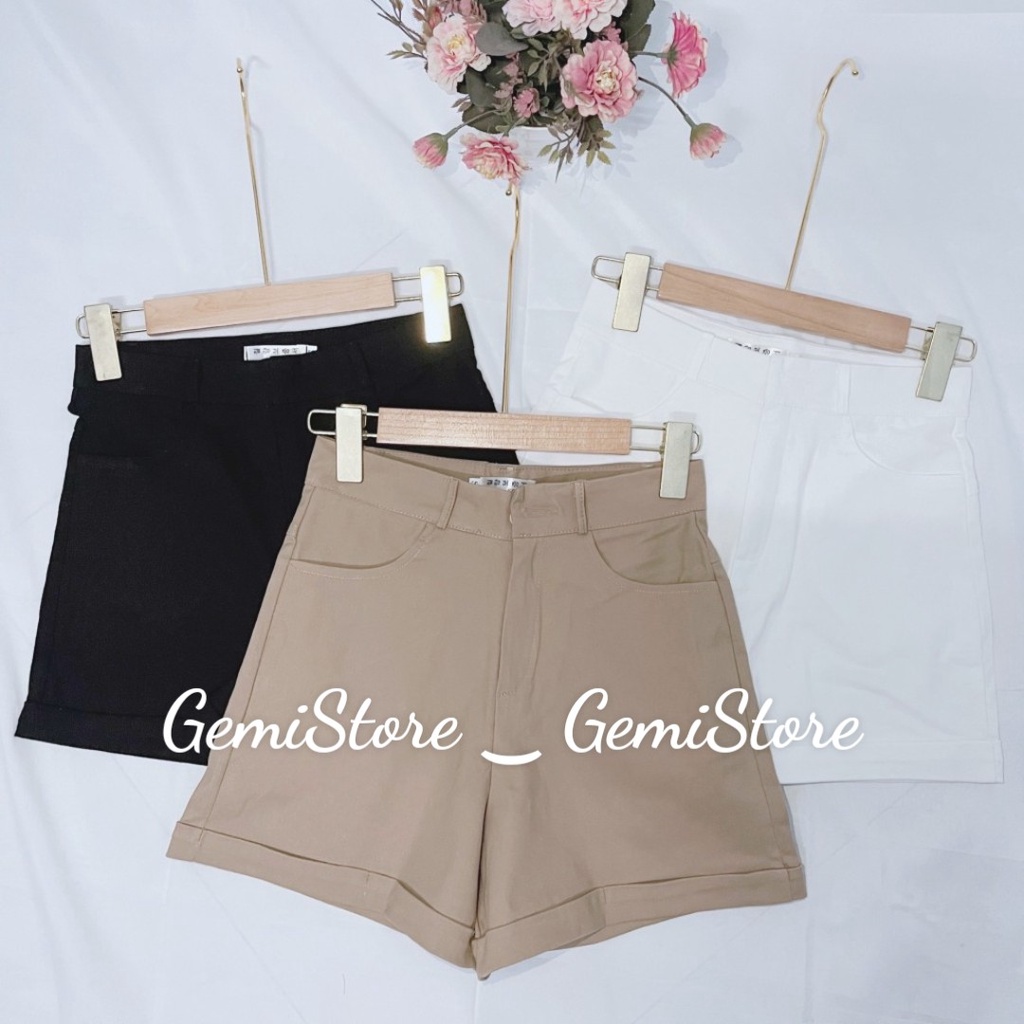 Quần Shorts Nữ Gập Gấu Chất Vải KaKi Xuất Hàn Lưng Cao Lên Form Xinh