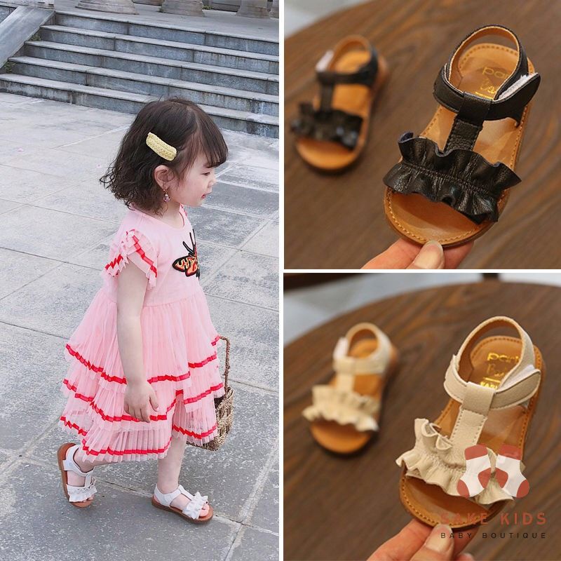 Giày sandal cho bé gái - Sandal chính hãng MG Baby quai dán phối viền bèo nhúm chất da PU mềm đế chống trơn trượt V621