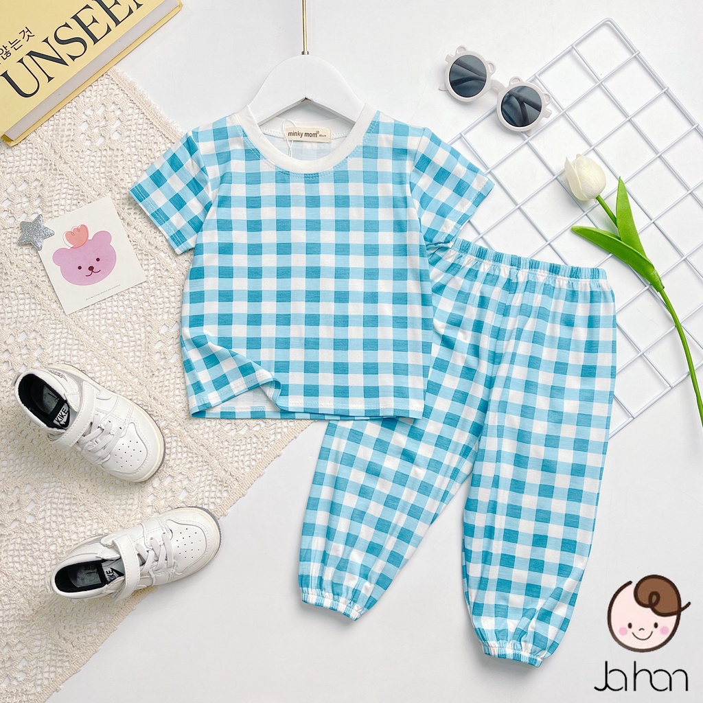 [Bé 7-19kg] Bộ tay ngắn quần dài Alibaba caro thun lạnh có túi cho bé trai bé gái từ 7-19kg HÀNG LOẠI 1