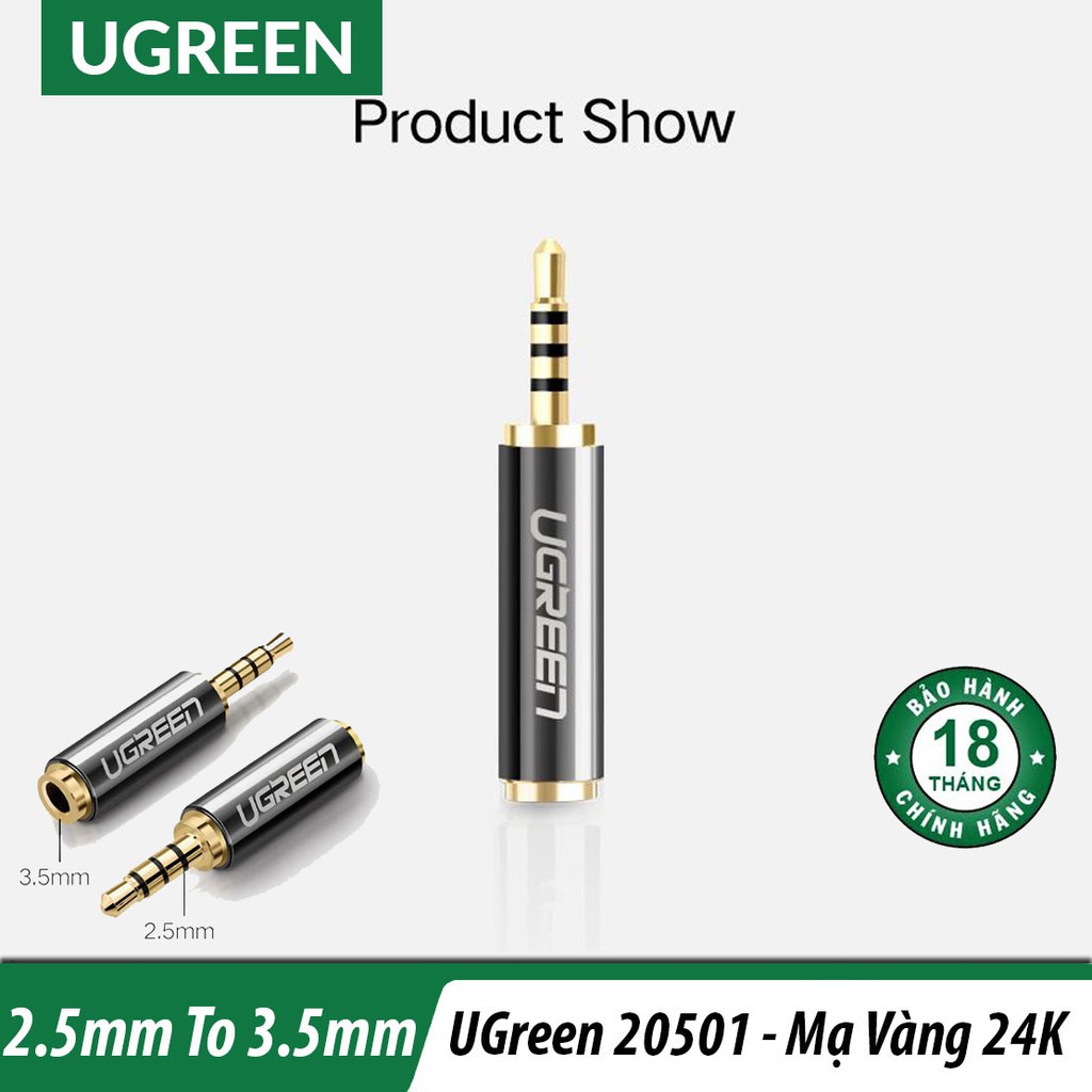 Đầu chuyển Audio 2.5mm sang 3.5mm UGREEN 20501 cao cấp (2.5 đực ra 3.5 đầu lổ)