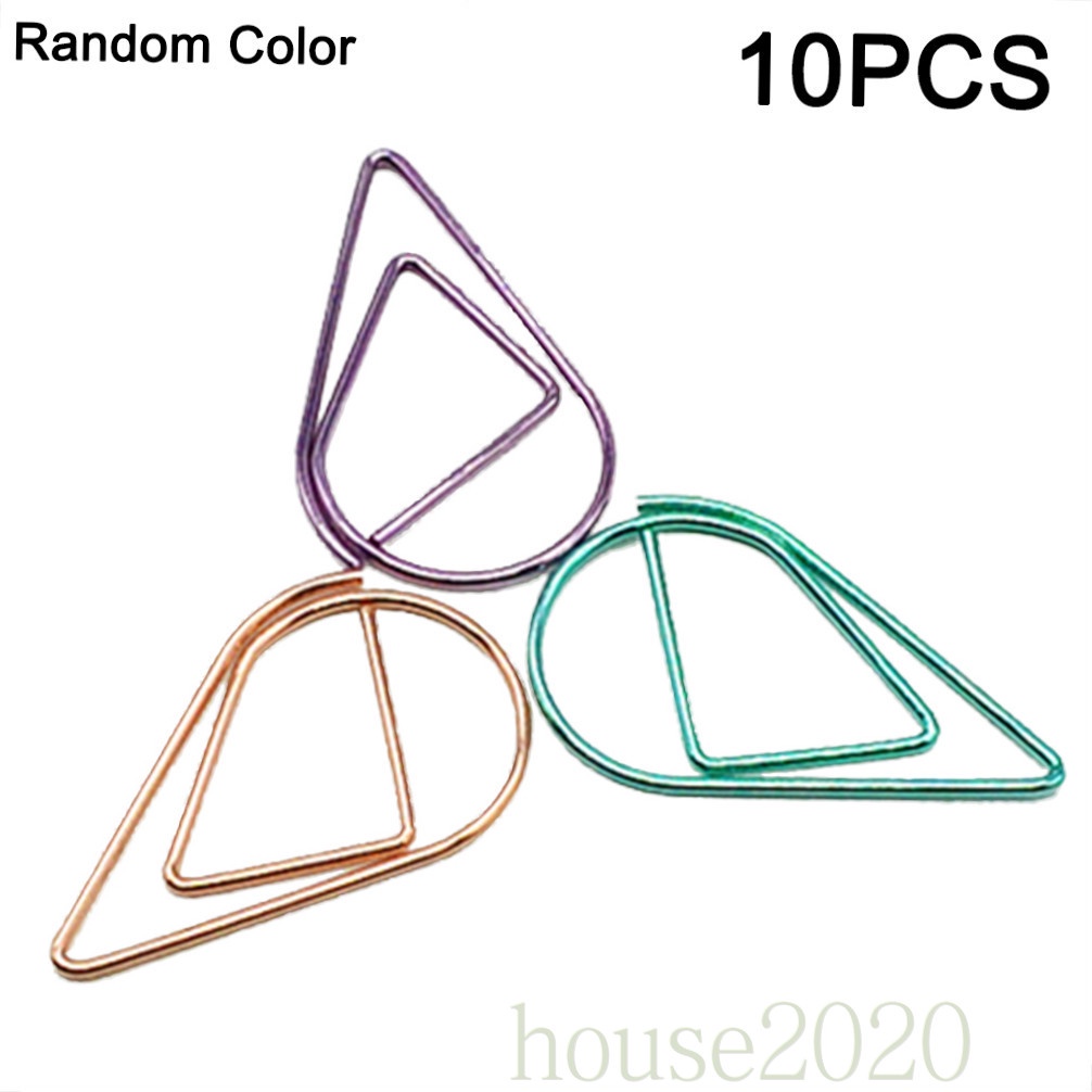Set 10 kẹp giấy/ ghi chú hình giọt nước bằng kim loại màu sắc ngẫu nhiên tiện dụng cho học sinh/ văn phòng