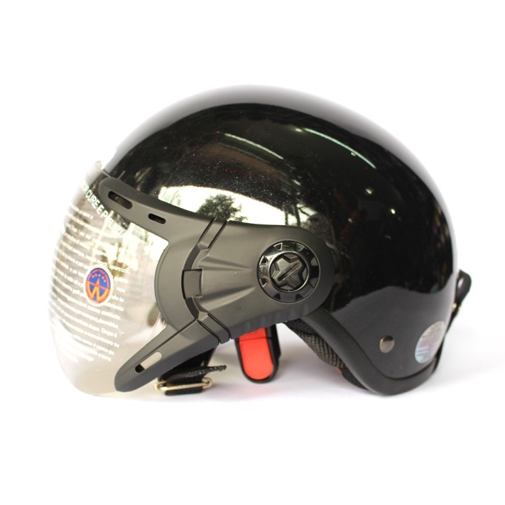 Mũ bảo hiểm GRS A33K màu đen bóng có kính - Mũ nửa đầu đẹp nhỏ gọn cho người lớn