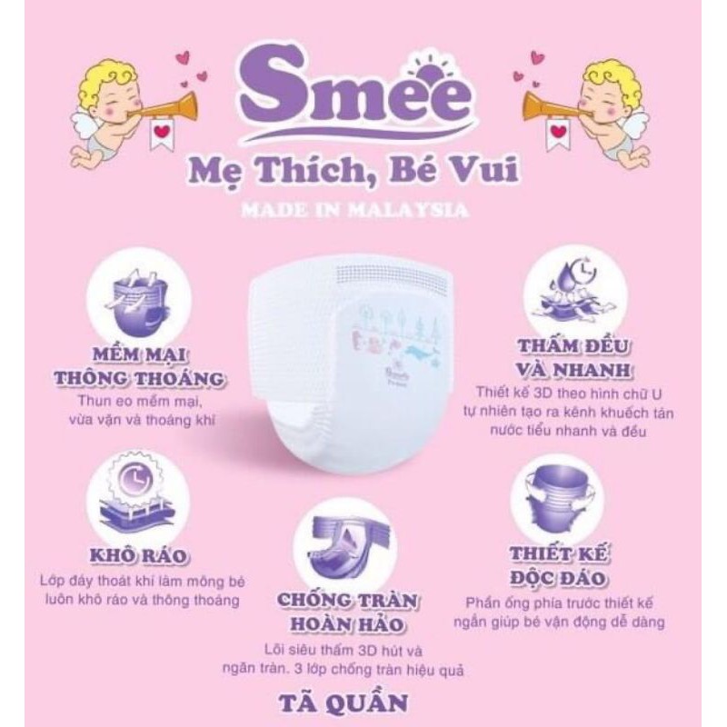 Tã/bỉm dán/quần Smee S60/M54/L46/XL40/XXL34