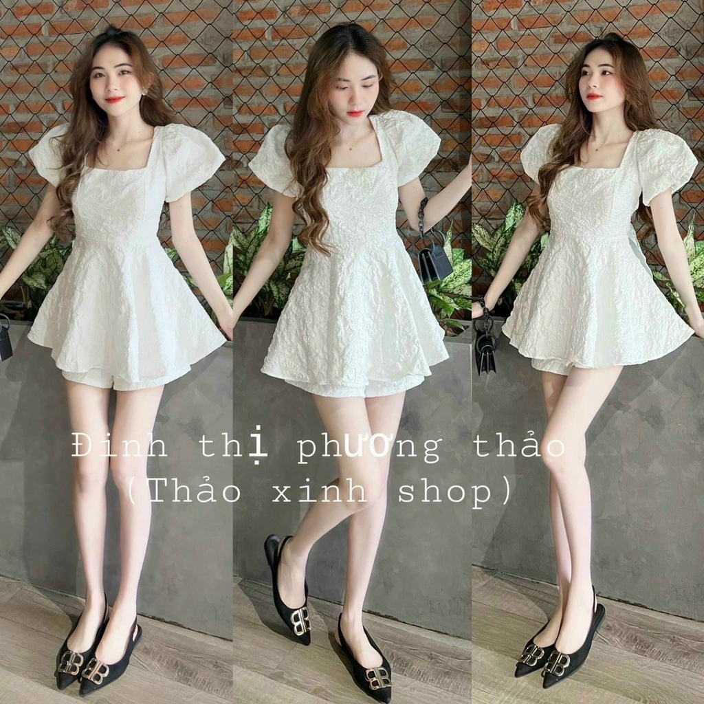 (Sale FreeShip) Sét bộ babydoll nữ,bộ đùi gấm cổ vuông tay phồng cột nơ sau lưng,hàng chuẩn shop lên from xinh