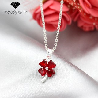 Dây Chuyền Bạc Nữ Cỏ 4 Lá Đỏ Chất Liệu Bạc Ta Cao Cấp - Bảo Tín