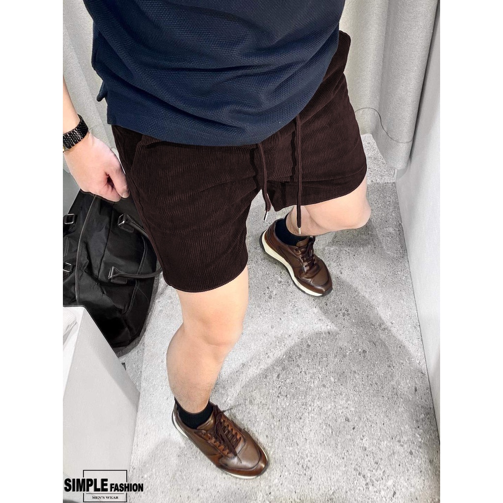 -Quần short nam nhung tăm DENIM màu vàng gừng phong cách