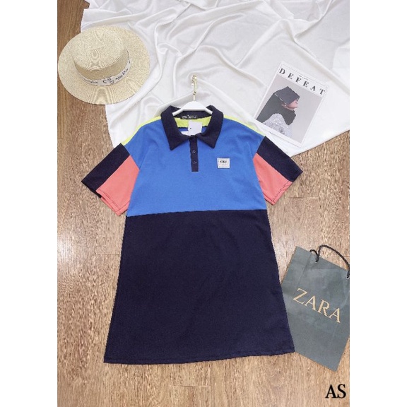 Váy cotton phối màu