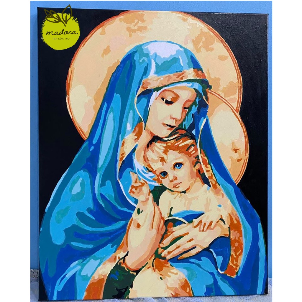 Tranh số hóa tự tô Madoca có khung 40x50cm Đức Mẹ Maria T2018