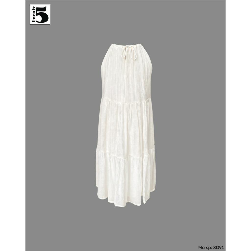 Đầm cổ yếm rút dây thắt nơ dáng xòe midi 3 tầng đũi xốp Twentyfive SD91