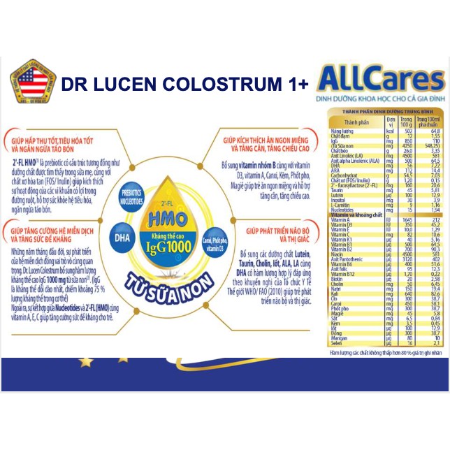 Sữa Dr. Lucen Colostrum Step 1-2 loại 900g