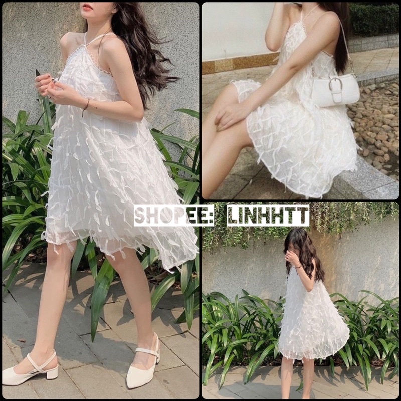 [CÓ MÚT]  ĐẦM CỔ YẾM LÔNG VŨ ĐẦM BBD GIẤU QUẦN HOA NỔI váy yếm lông vũ hở lưng váy cổ yếm lông vũ | BigBuy360 - bigbuy360.vn