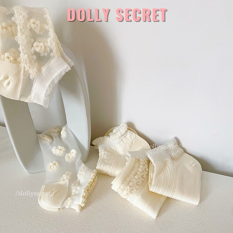 Set 5 đôi tất vớ công chúa voan tuyết phối cổ ngắn phong cách Lolita đáng yêu DOLLY SECRET T14