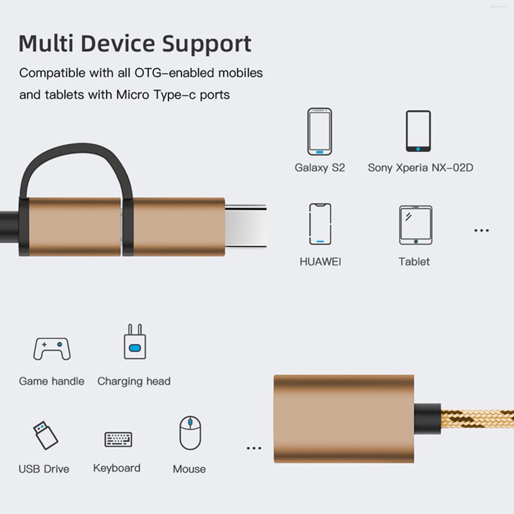 2 in 1 Type-C OTG To USB 3.0 Interface OTG Adapter Cable Fast Transfer Connector Converter, Gold  💛Kitchentool