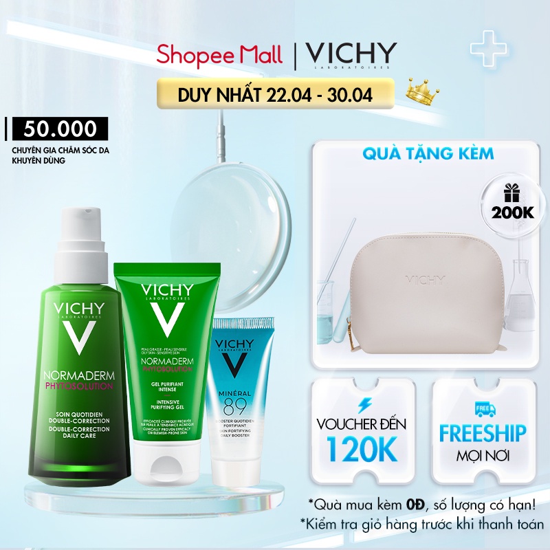 Bộ sản phẩm Kem dưỡng và dưỡng chất giúp giảm mụn &amp; phục hồi da Vichy